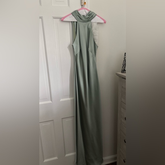 LIKE NEW Elegant Sage Satin Evening Gown from Aqua at Bloomingdale’s - Picture 6 of 13
